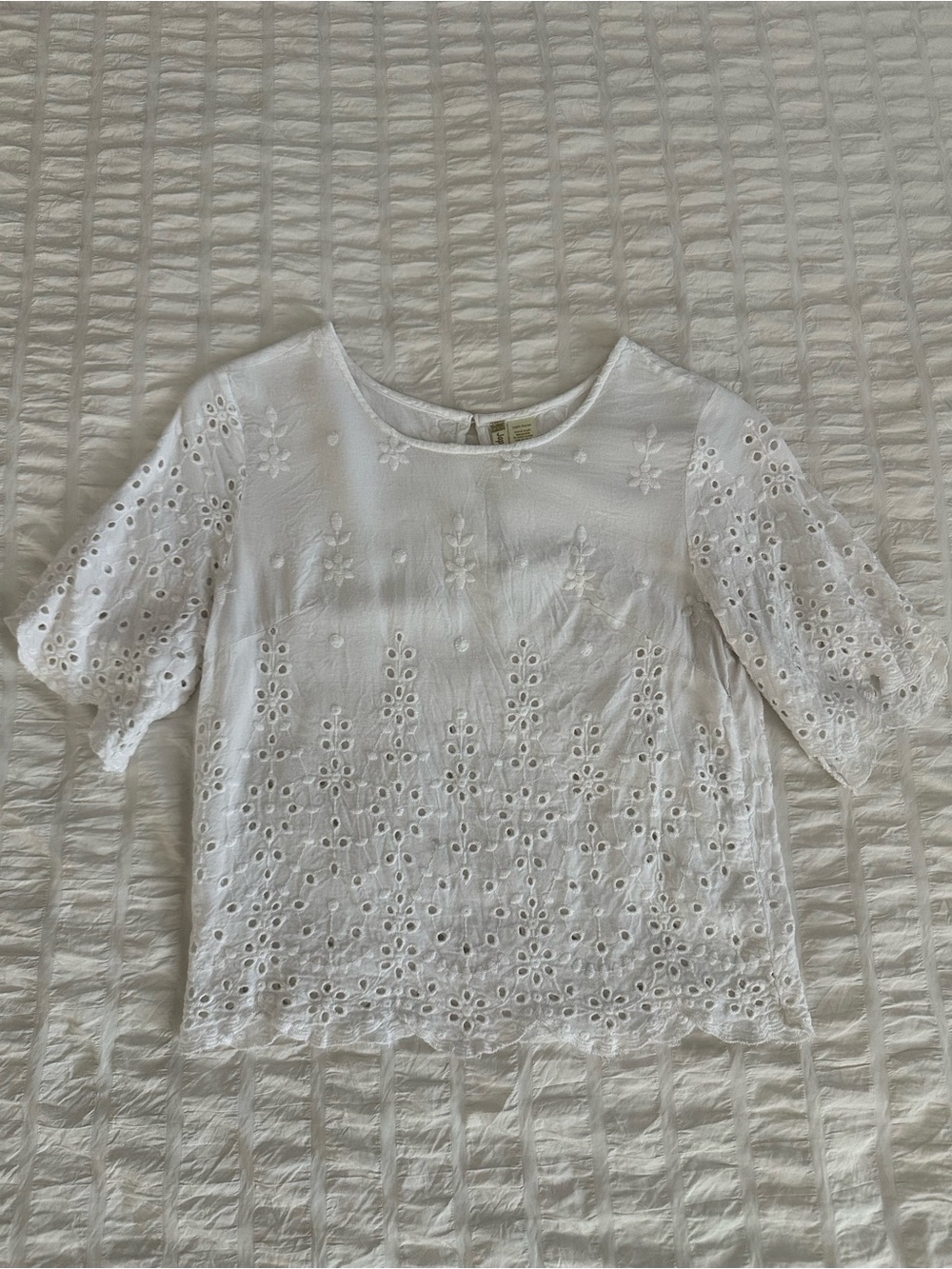 White Eyelet Cropped Blouse Sz Medium